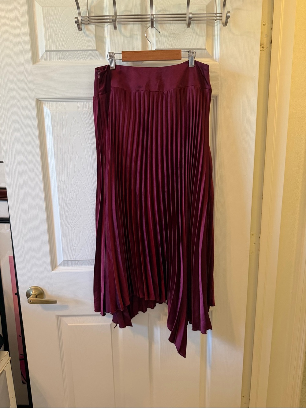 Vici Asymmetrical Pleated Skirt in Burgundy